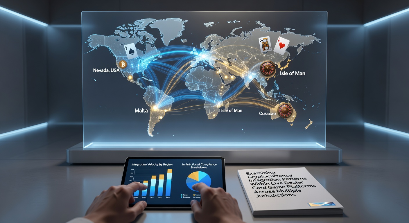 Live dealer card game table with cryptocurrency payment icons overlaid on a digital casino interface