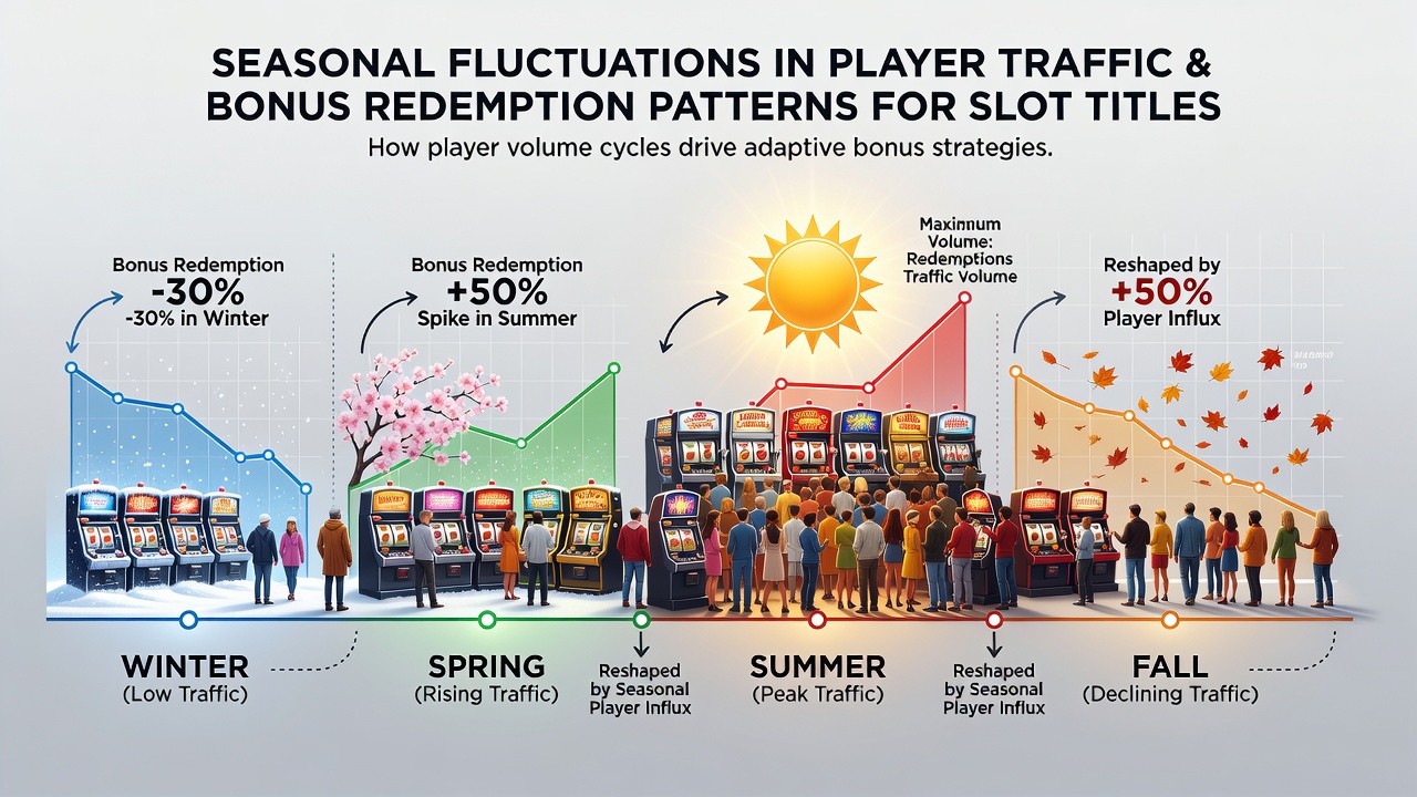 Analytics dashboard showing seasonal variations in bonus redemption rates for progressive slots
