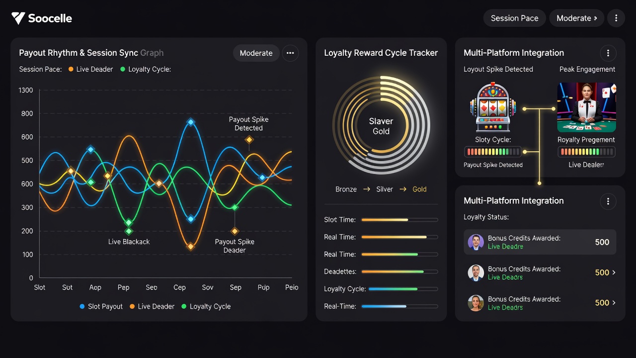 Loyalty reward dashboard showing tier progression alongside slot and live dealer activity metrics