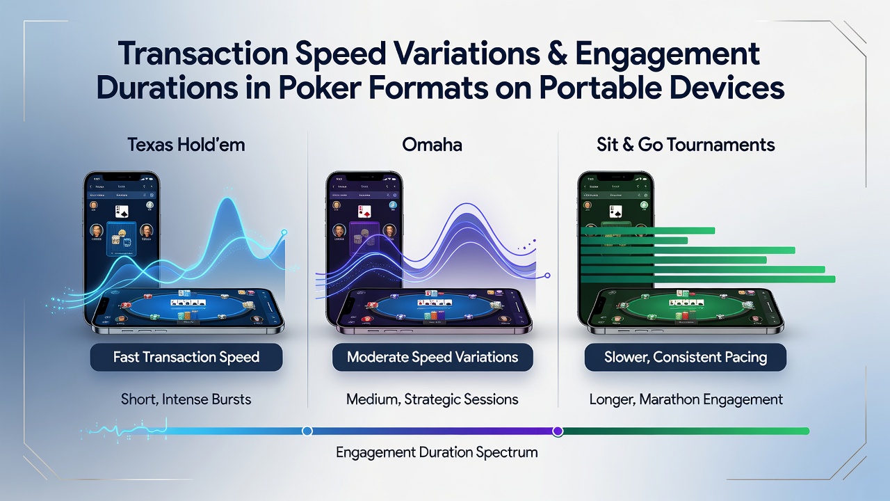 Data visualization of poker session lengths linked to transaction speeds on mobile devices