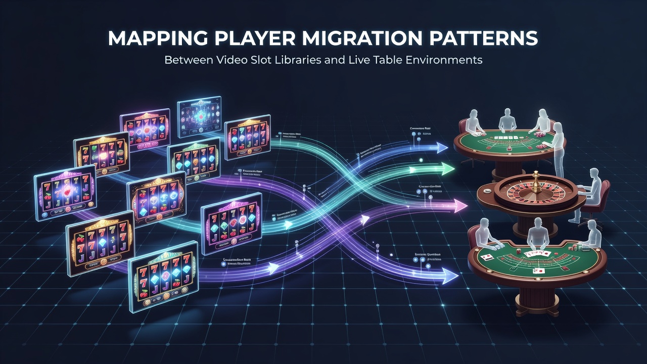 Heatmap visualization of player session transitions from slots to live tables across European jurisdictions