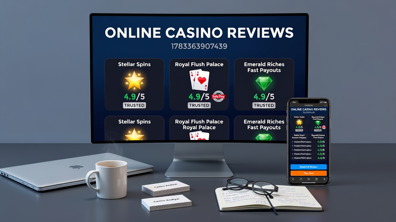 Overview of online casino review process showing analysts examining game libraries and licensing documents