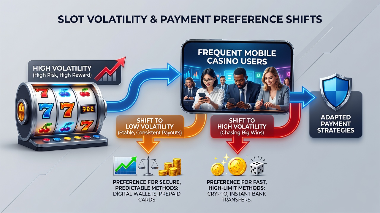Data visualization of payment method distribution among mobile slot players segmented by volatility preference