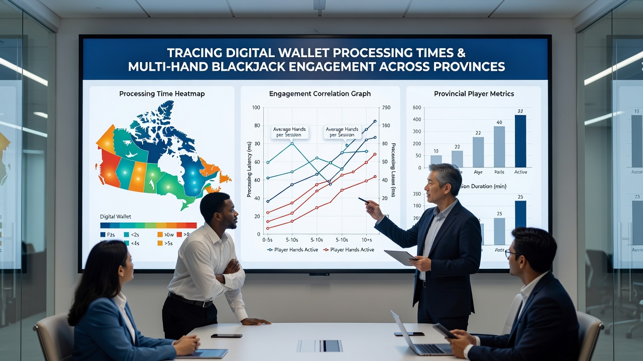 Analytics dashboard displaying processing time statistics alongside blackjack session engagement metrics